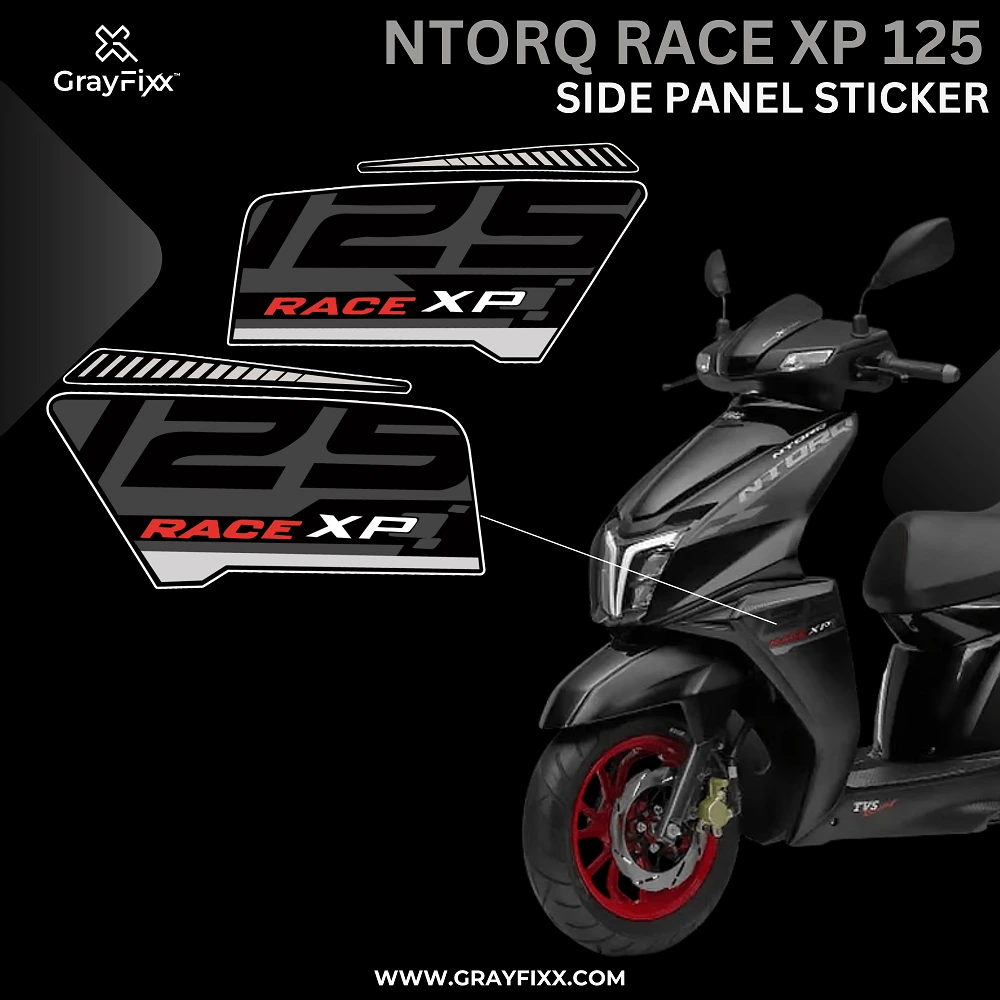 Side Panel Sticker for Ntorq Race XP 125 | Made in Premium Vinyl with FPF (Fade Protection Film), Precut Sticker, Waterproof, Pack of 1 for Both Side
